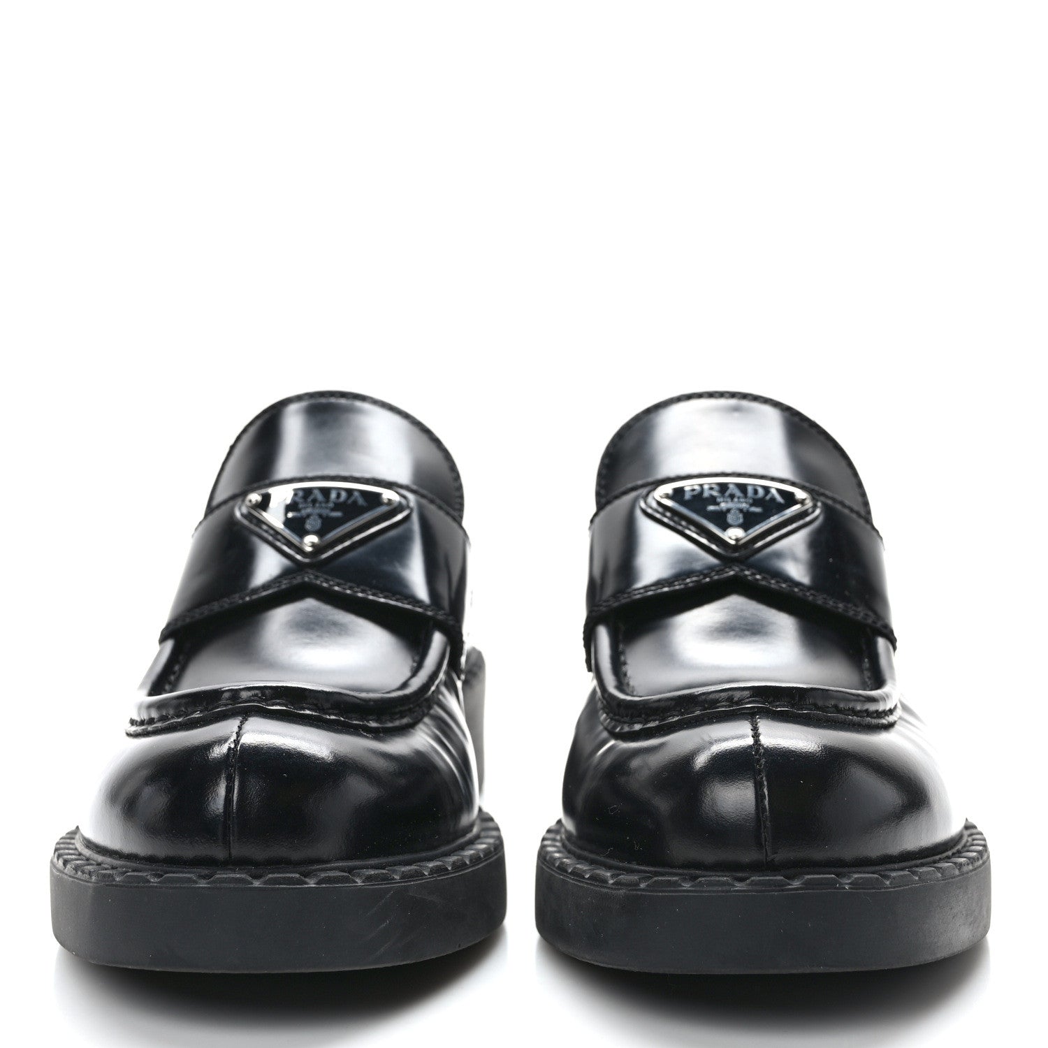 Prada Spazzolato Metal Triangle Logo 50mm Loafers 38 Black 2 of 8