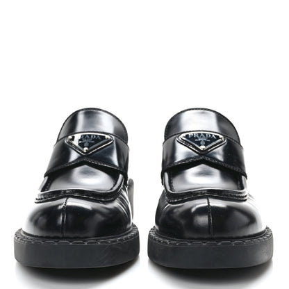 Prada Spazzolato Metal Triangle Logo 50mm Loafers 38 Black 2 of 8