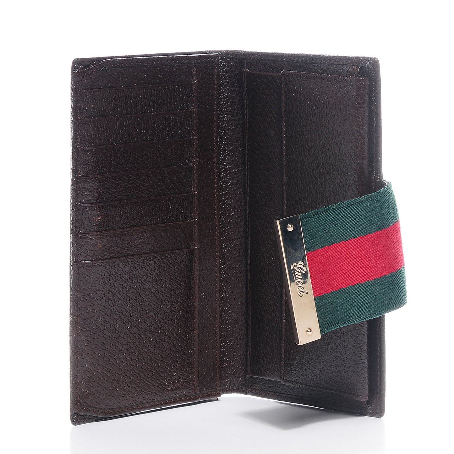 Monogram Calfskin Ladies Web Long Wallet Beige Ebony Cocoa