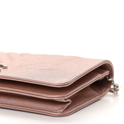 Chanel Metallic Caviar Chevron Quilted Vintage Mademoiselle Wallet On Chain WOC Pink 11 of 12