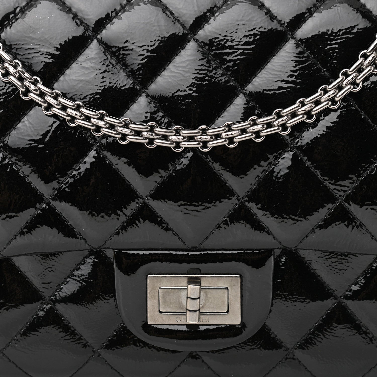 Chanel Distressed Patent Quilted 2.55 Reissue 227 Flap Black 8 of 11