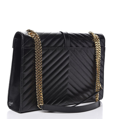 Saint Laurent Grain De Poudre Matelasse Chevron Large Monogram Satchel Black 3 of 9