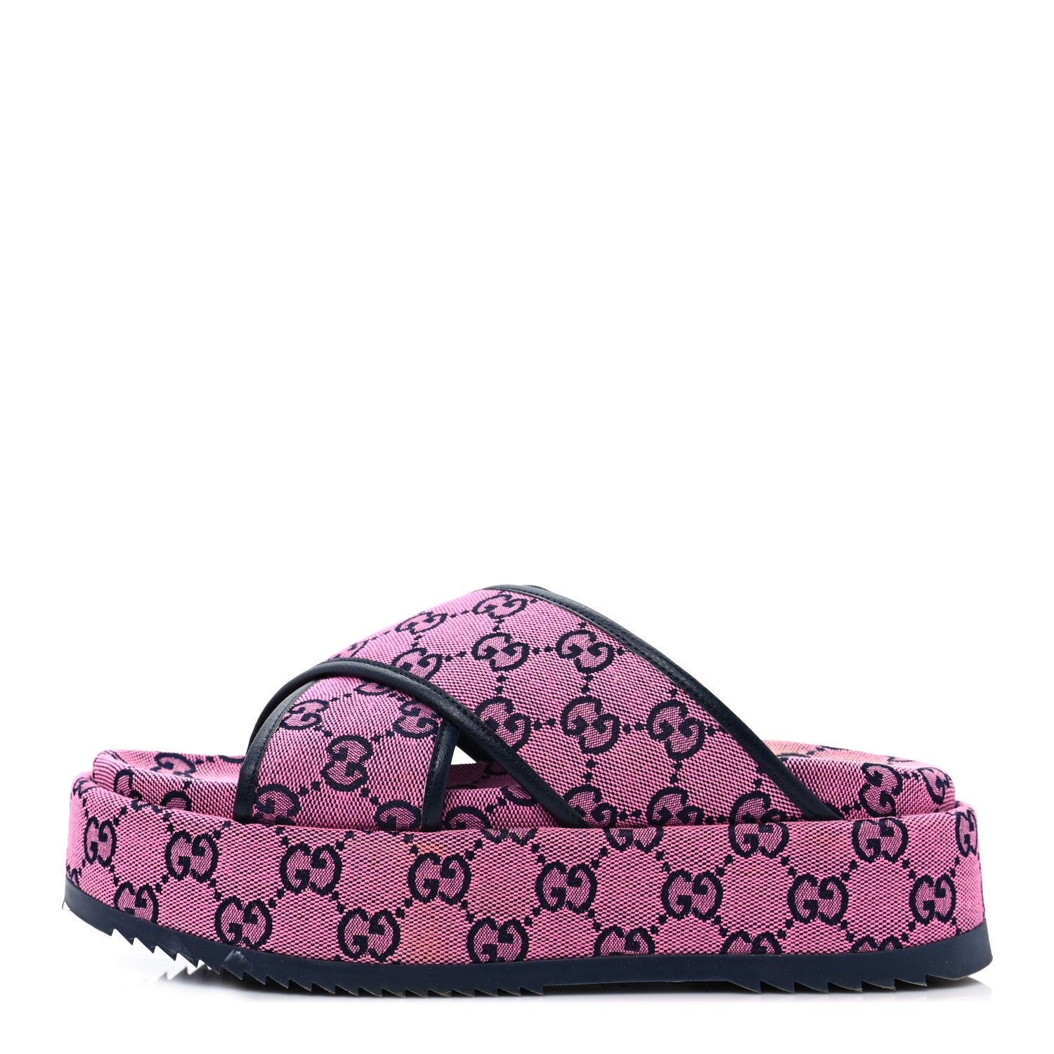 Gucci Monogram Multicolor Criss Cross Platform Slide Sandals 38 Pink Blue 1 of 9