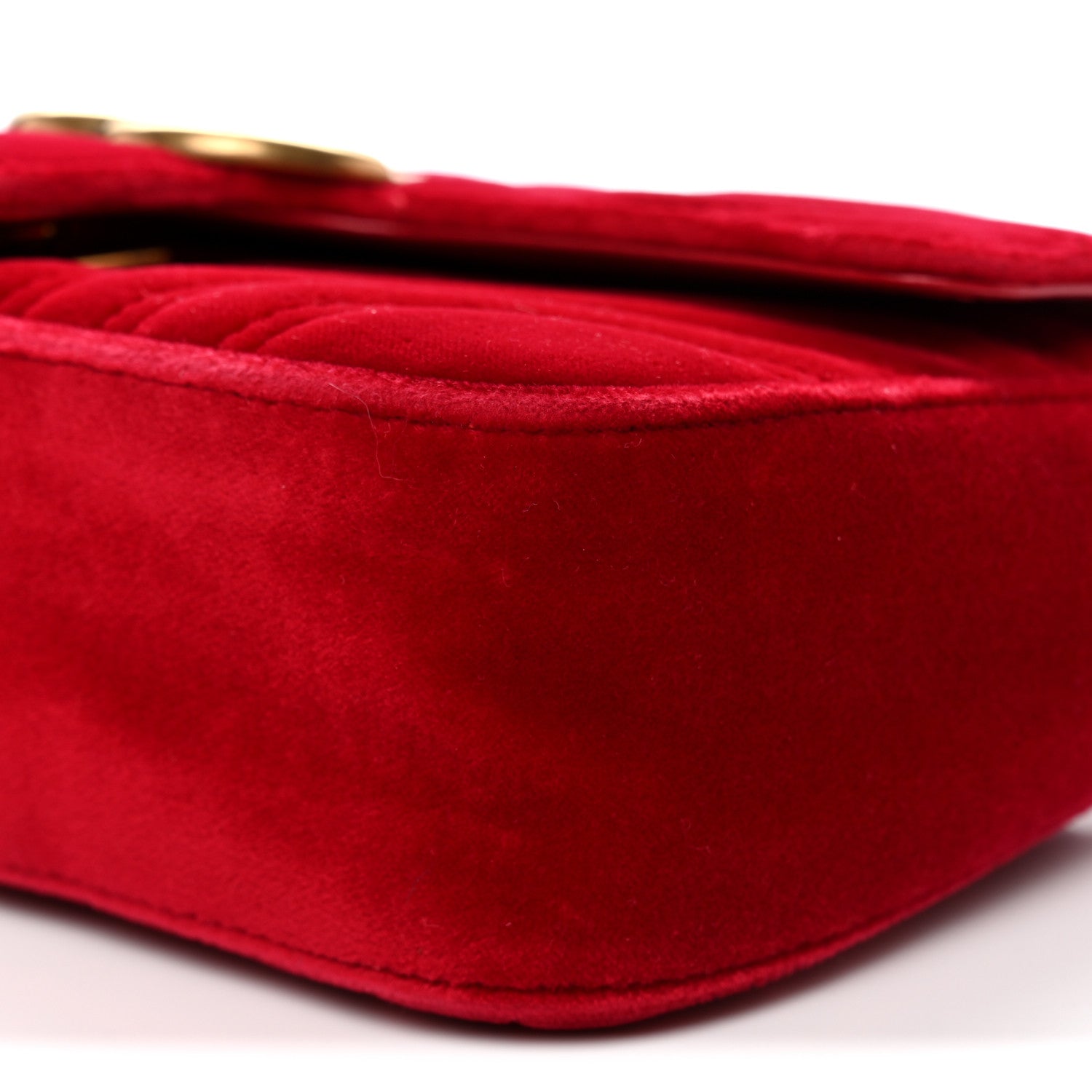 Gucci Velvet Matelasse Mini GG Marmont Shoulder Bag Hibiscus Red