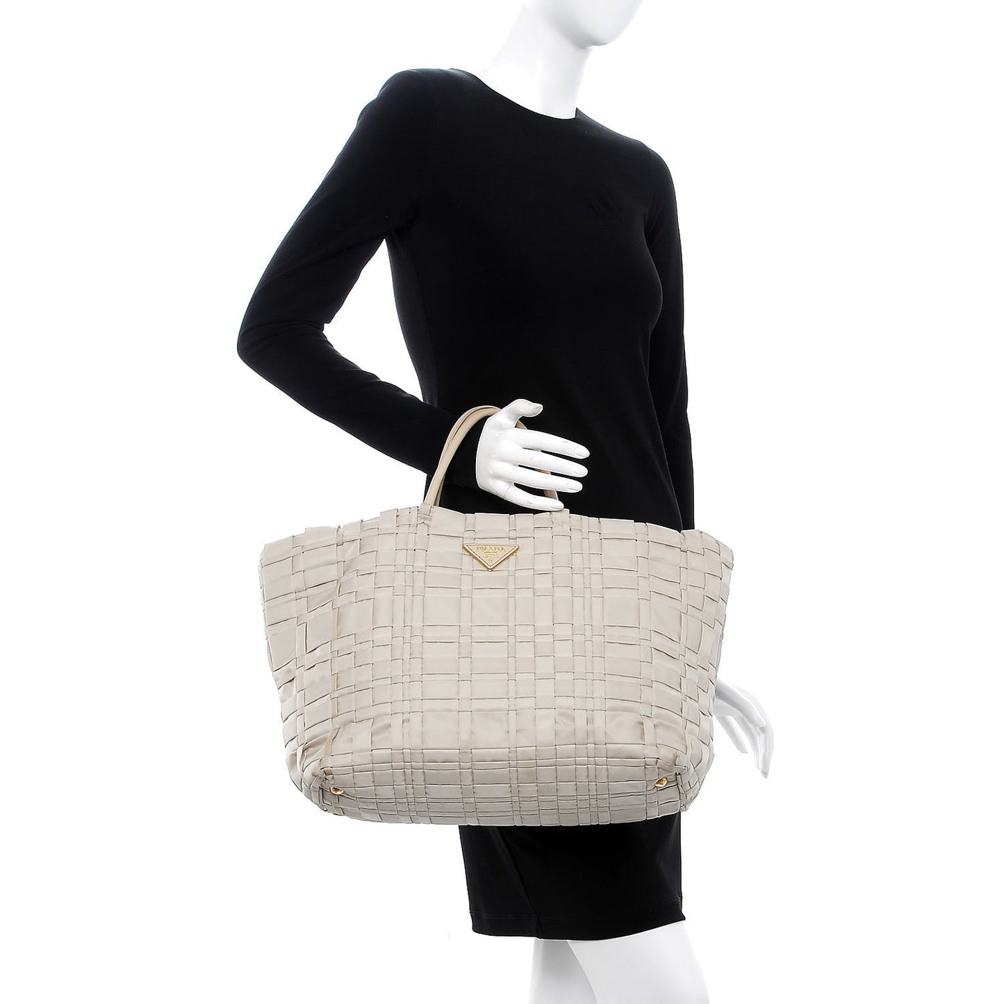 Tessuto Nylon Woven Tote Bag Beige