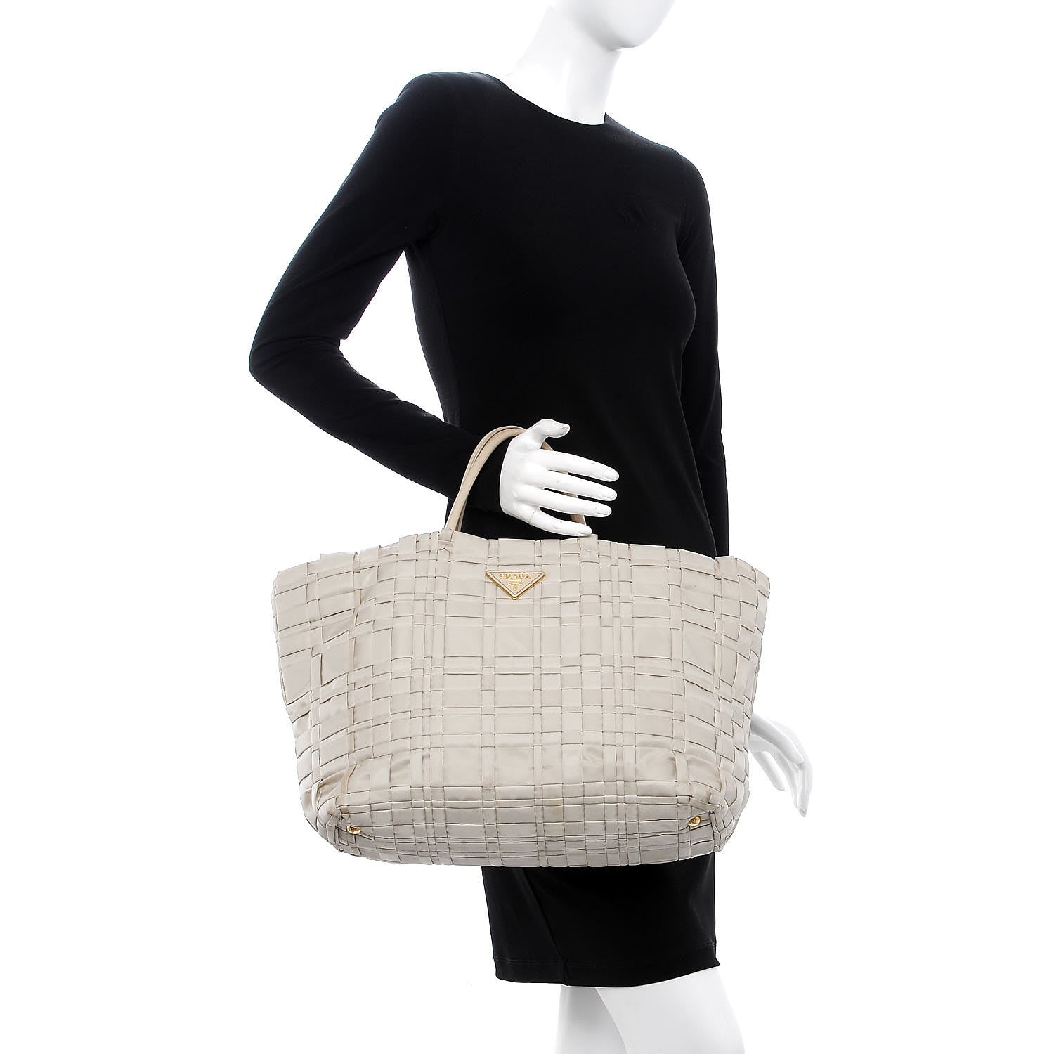 Prada Tessuto Nylon Woven Tote Bag Beige 2 of 10