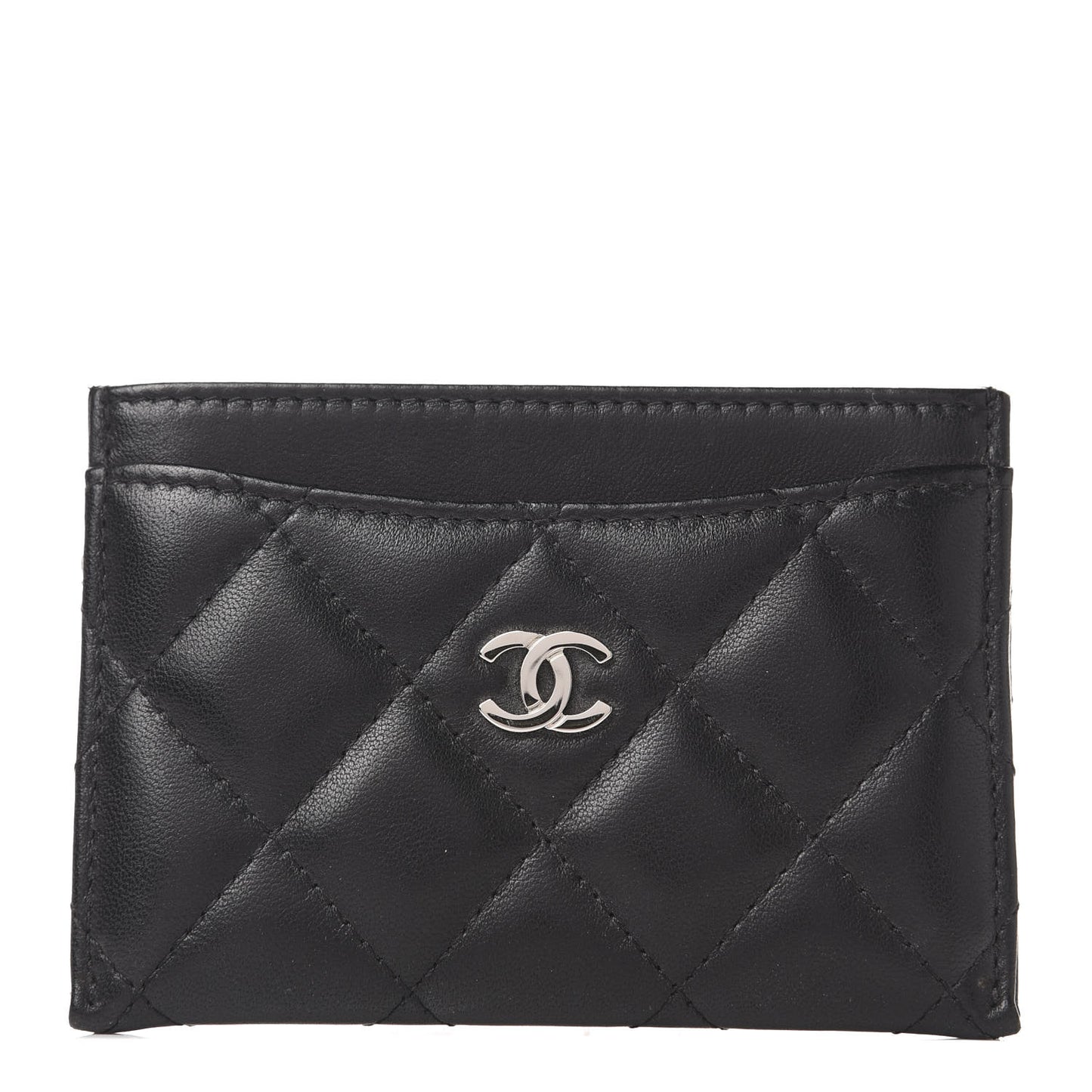 Lambskin Quilted Card Holder Black