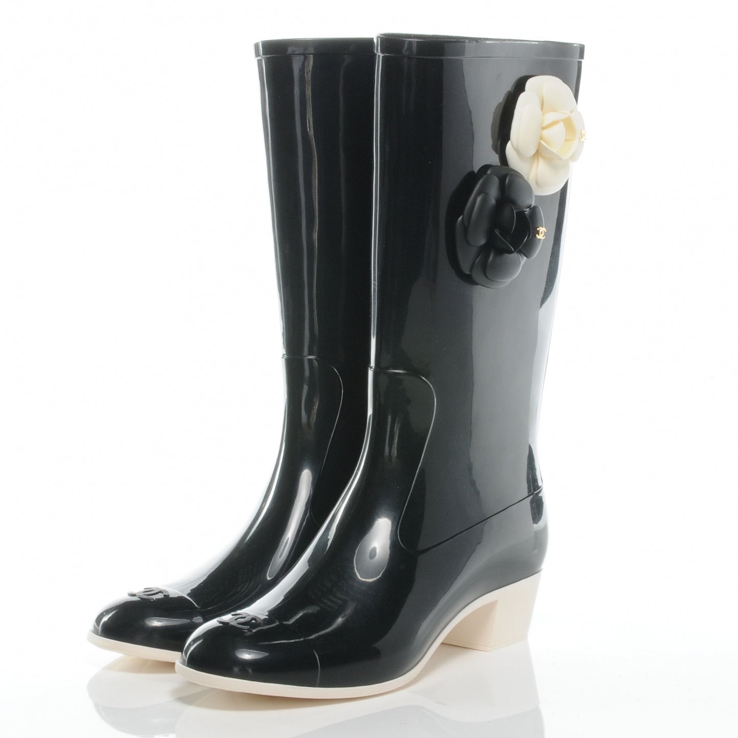 Rubber Camelia Rain Boots 41 Black White