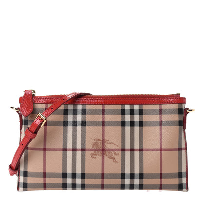 Burberry Haymarket Check Small Peyton Crossbody Clutch Bag Coral Red 1 of 4