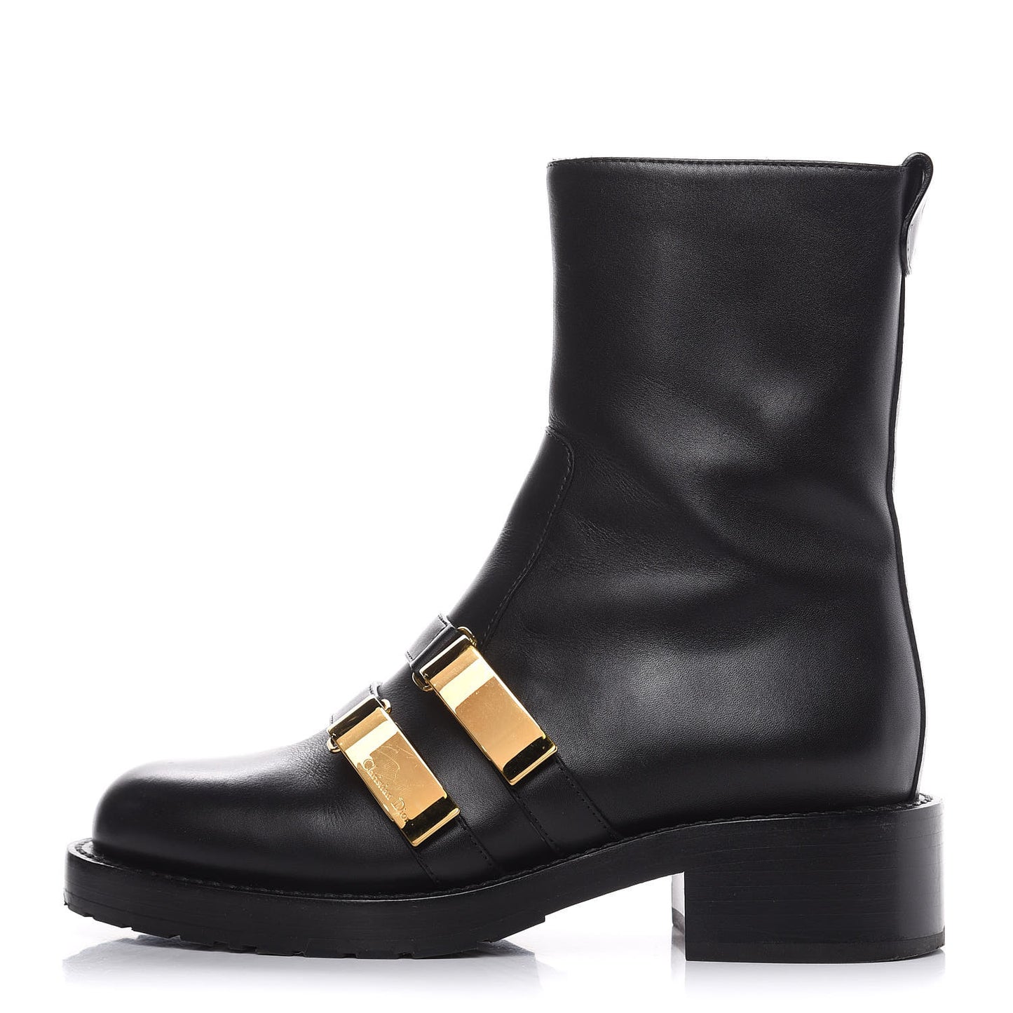 Calfskin Buckle Ankle Boots 36 Black