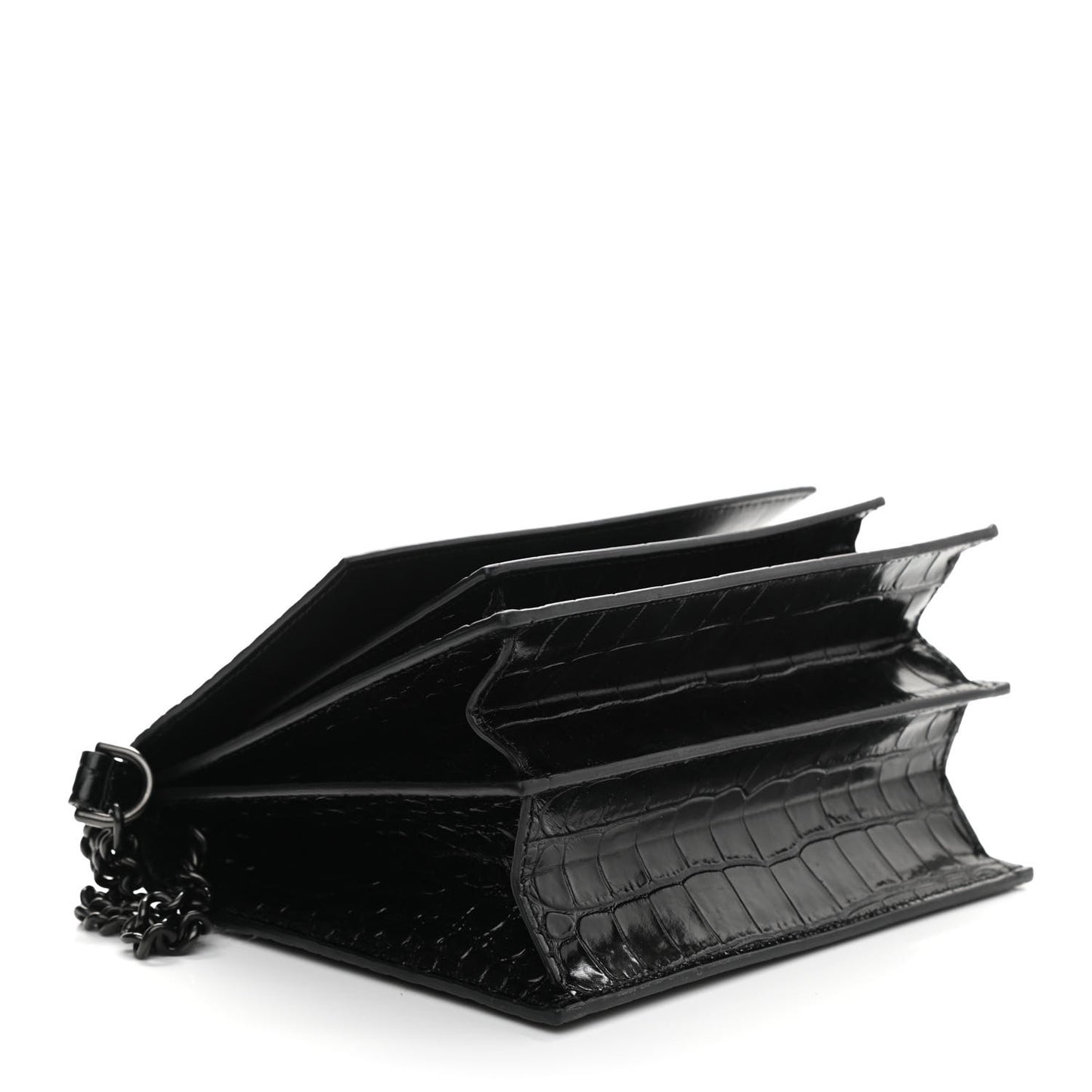 Shiny Calfskin Monochrome Crocodile Embossed S Sharp Chain Shoulder Bag Black