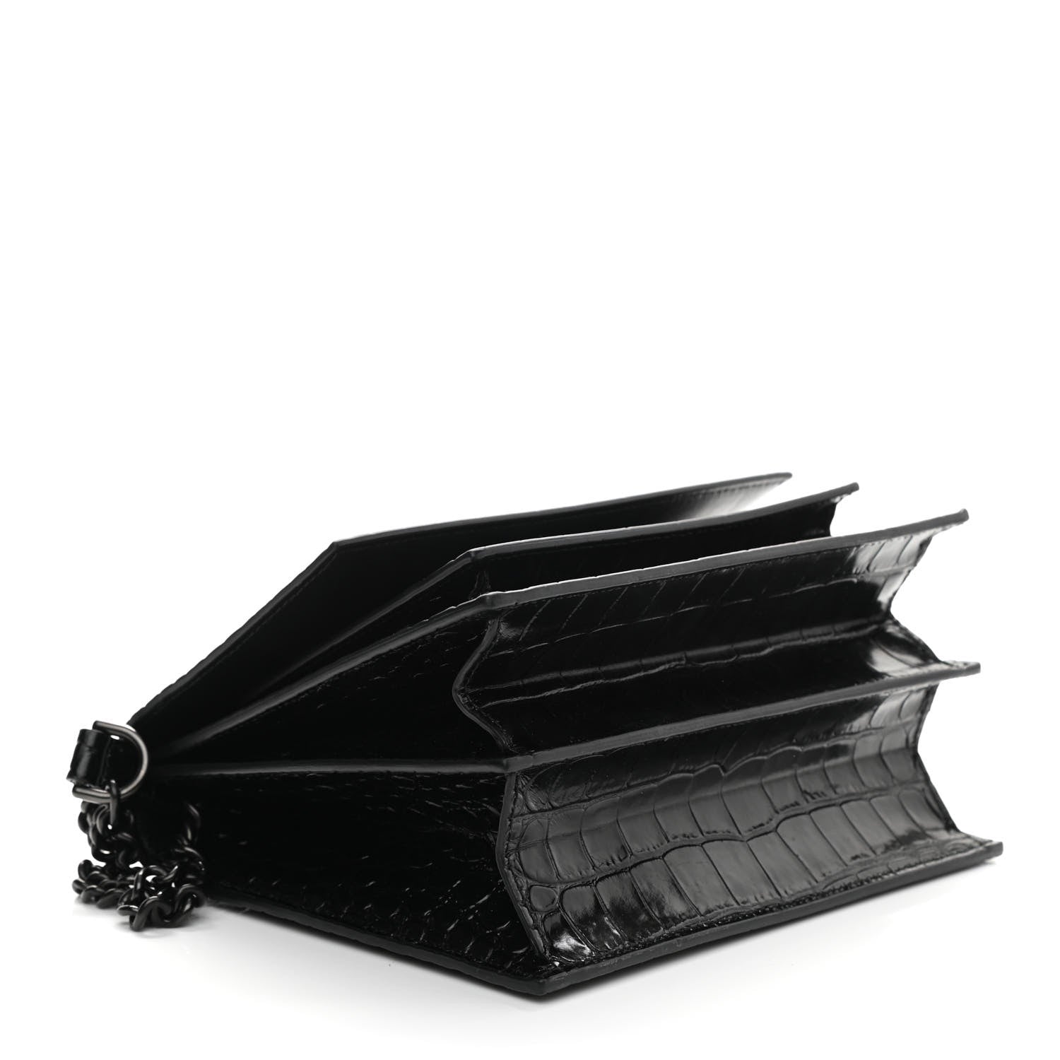 Balenciaga Shiny Calfskin Monochrome Crocodile Embossed S Sharp Chain Shoulder Bag Black 4 of 14