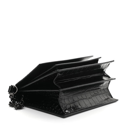 Balenciaga Shiny Calfskin Monochrome Crocodile Embossed S Sharp Chain Shoulder Bag Black 4 of 14