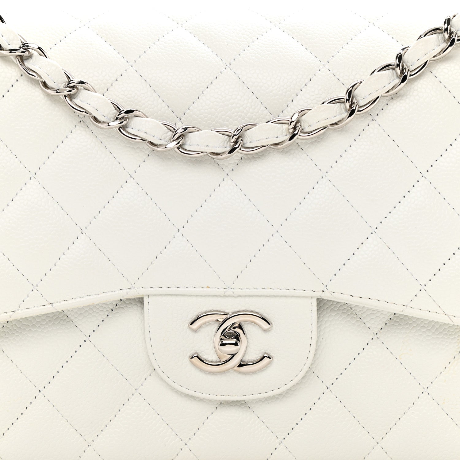 Chanel Caviar Quilted Jumbo Double Flap White 10 of 13