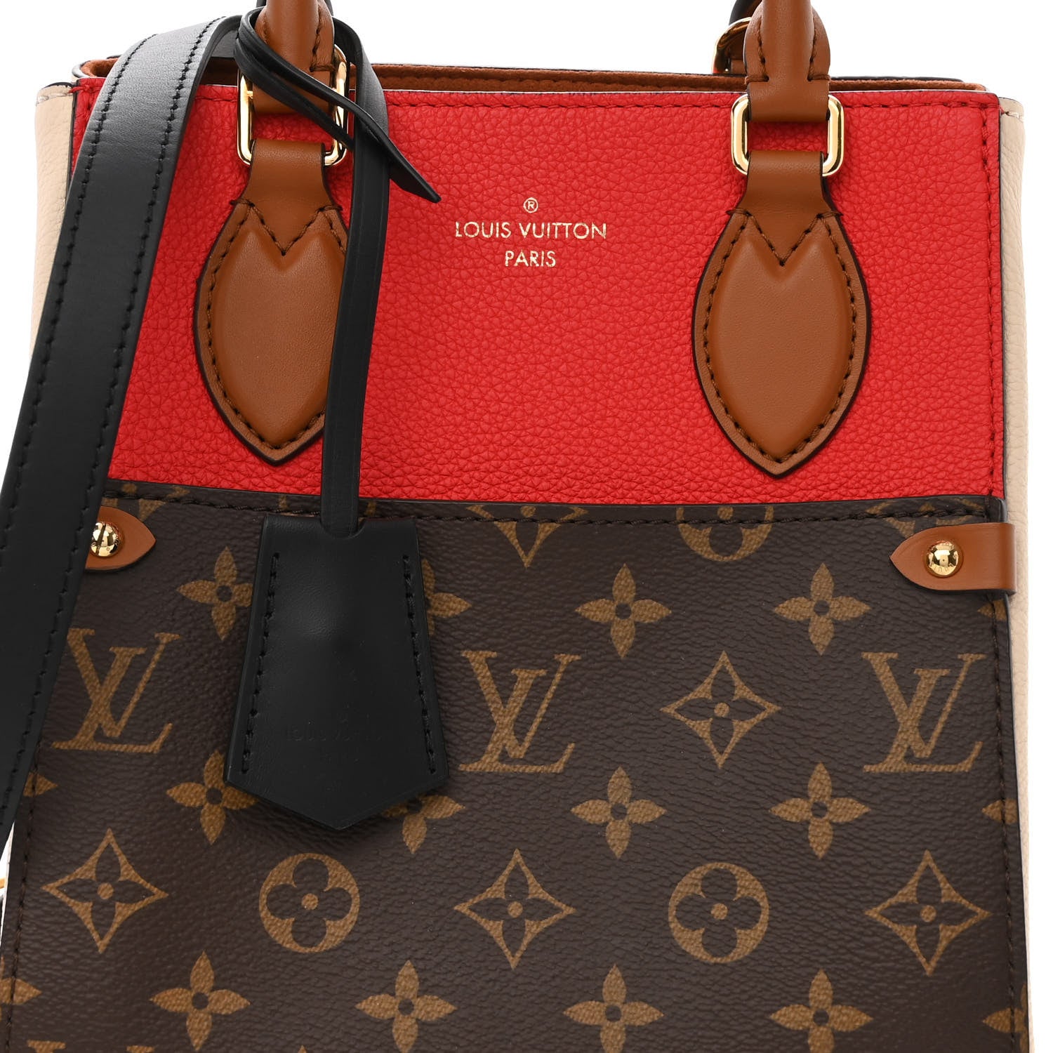 Louis Vuitton Calfskin Monogram Fold Tote PM Cerise Cream Black 8 of 10