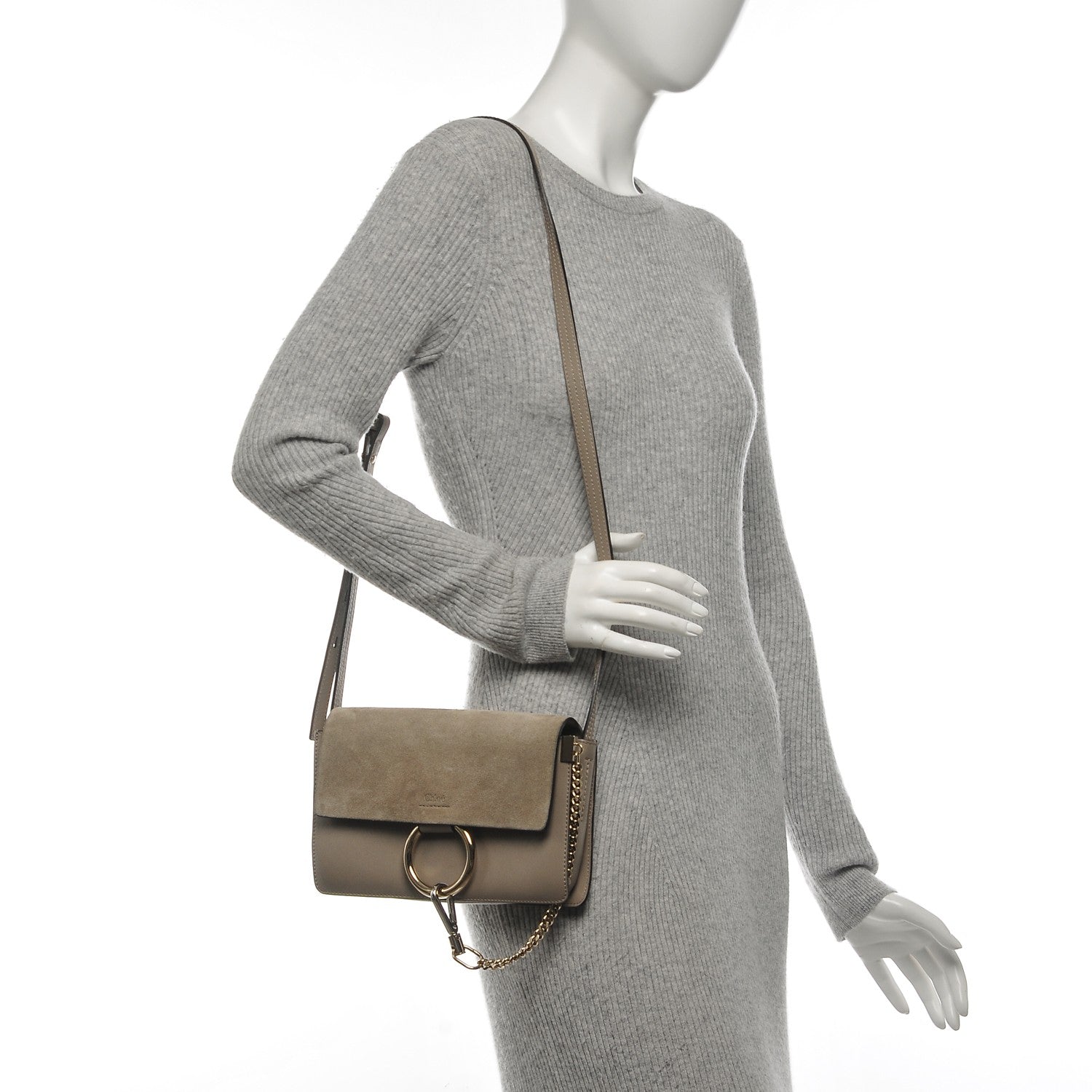 Chloe Suede Calfskin Small Faye Shoulder Bag Motty Grey 2 of 7