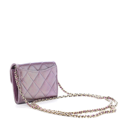 Chanel Iridescent Lambskin Quilted Flap Card Holder On Chain Purple 3 of 12