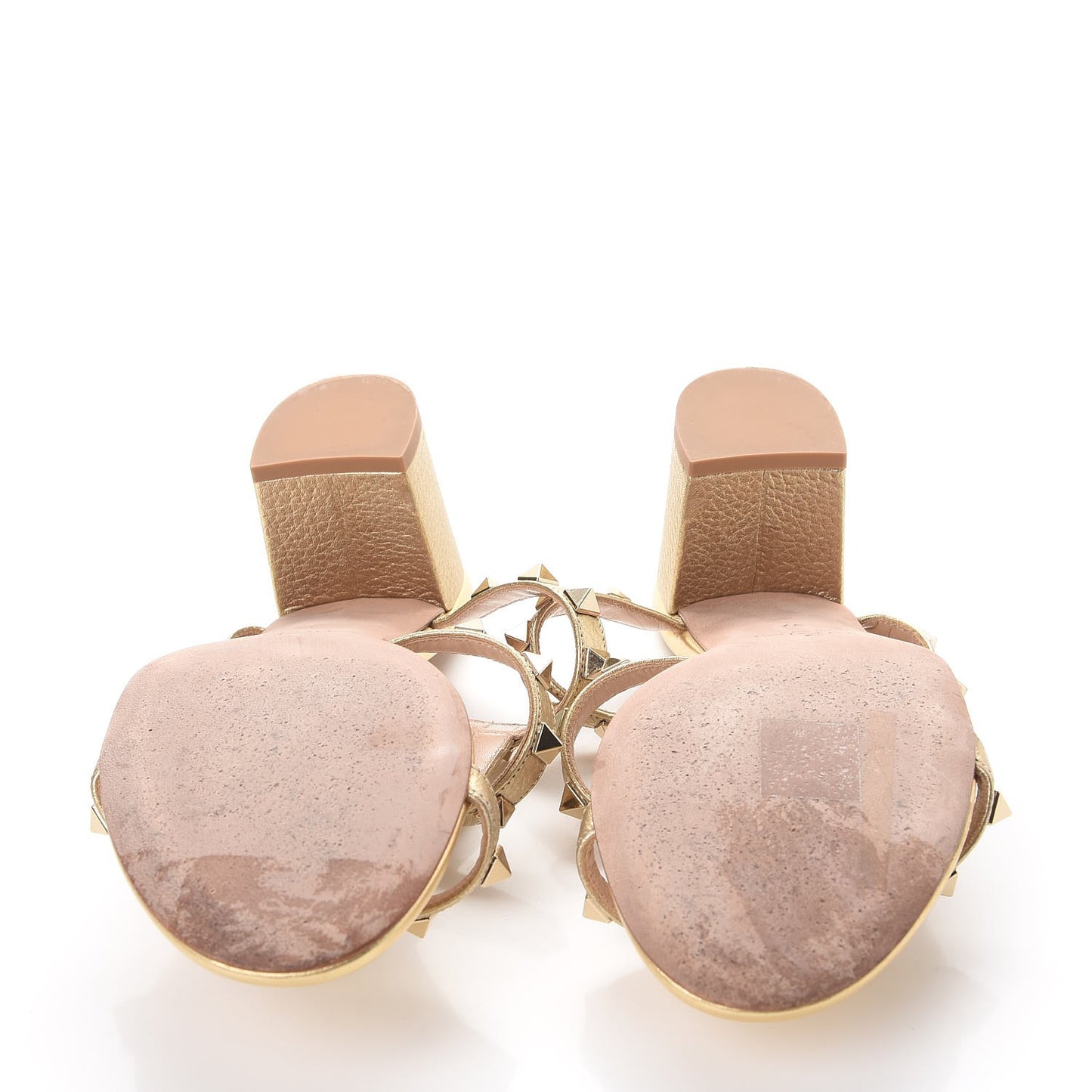Metallic Pebbled Calfskin Rockstud 60mm Caged Slide Sandals 37 Skin