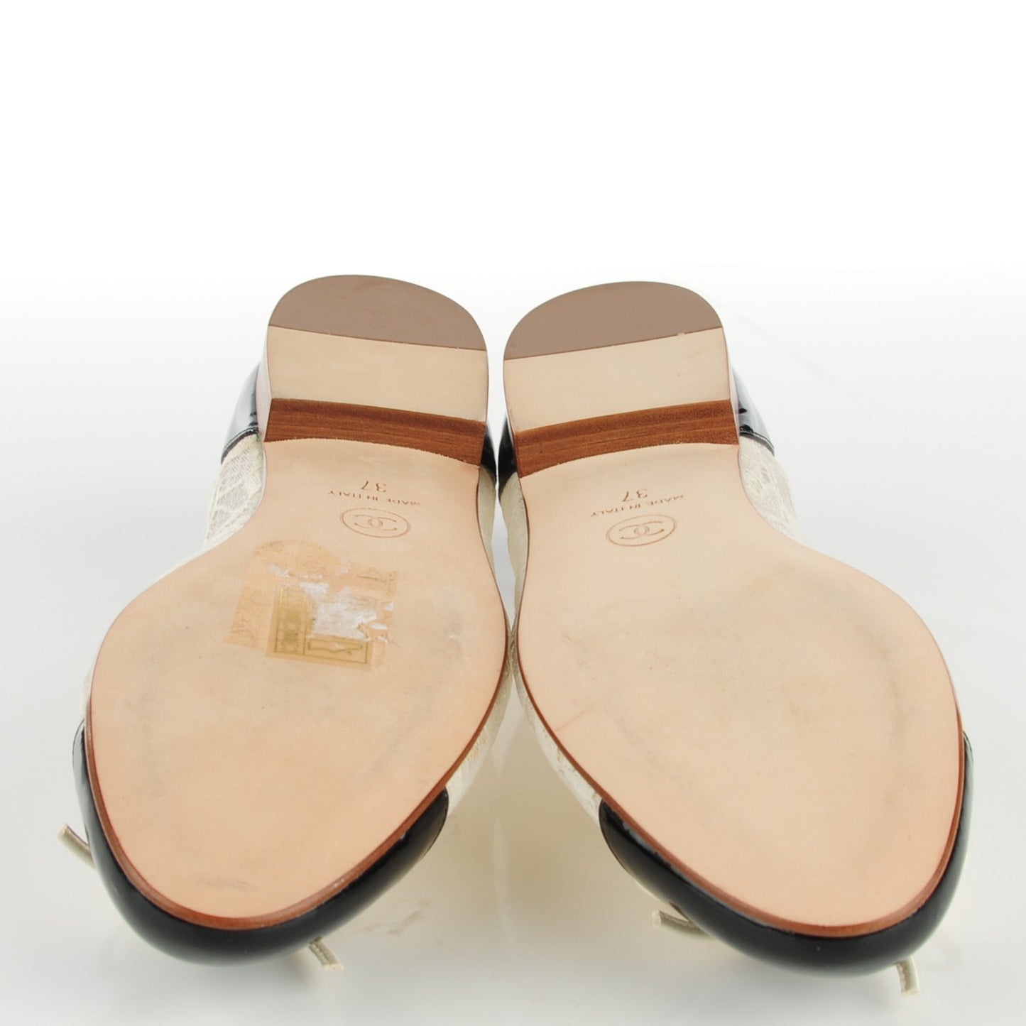 Lace Patent Calfskin Cap Toe CC Ballerina Flats 37 Off White Black