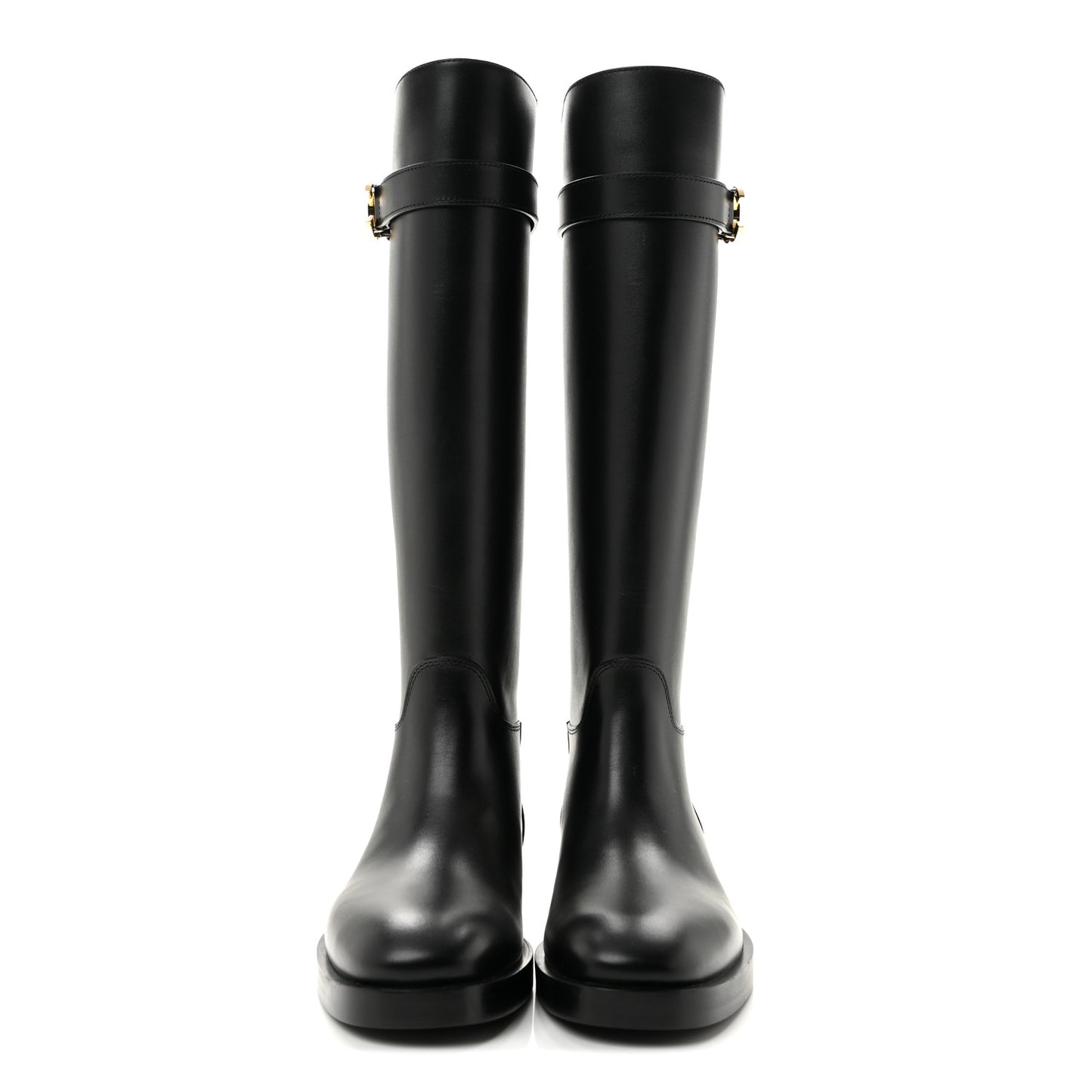 Calfskin CC Buckle High Boots 38 Black