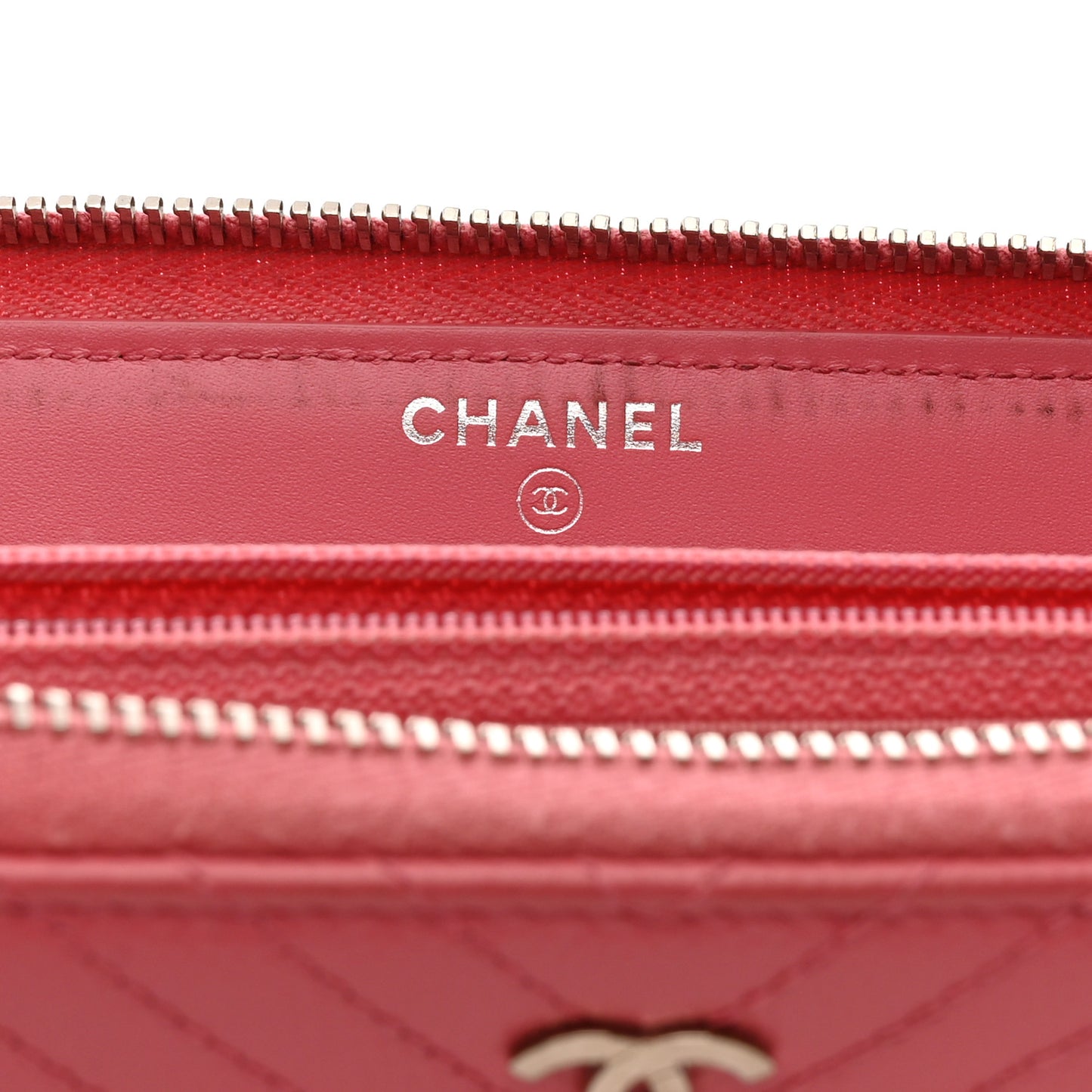 Caviar Chevron Large Gusset Zip Around Wallet Pink