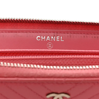 Chanel Caviar Chevron Large Gusset Zip Around Wallet Pink 6 of 9