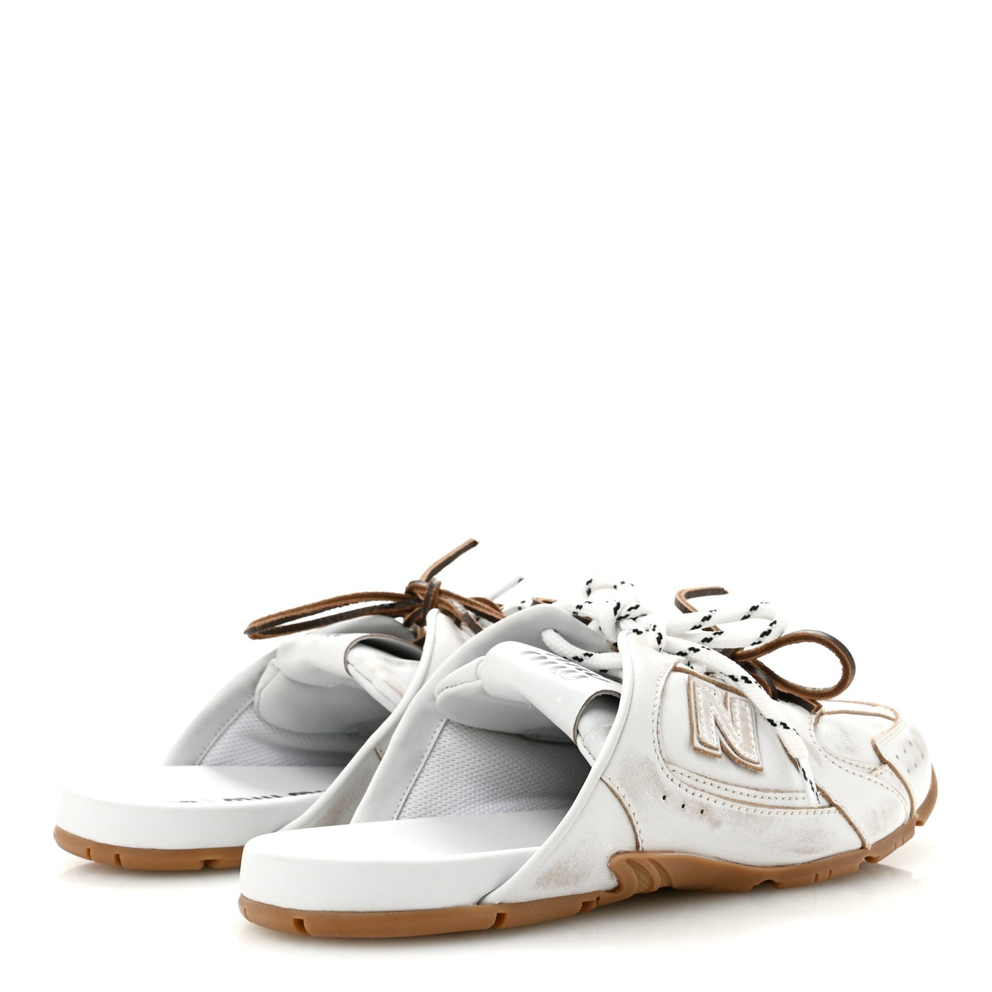 X NEW BALANCE Bleached Calfskin 530 SL Slip-On Sneakers Mules 39.5 White