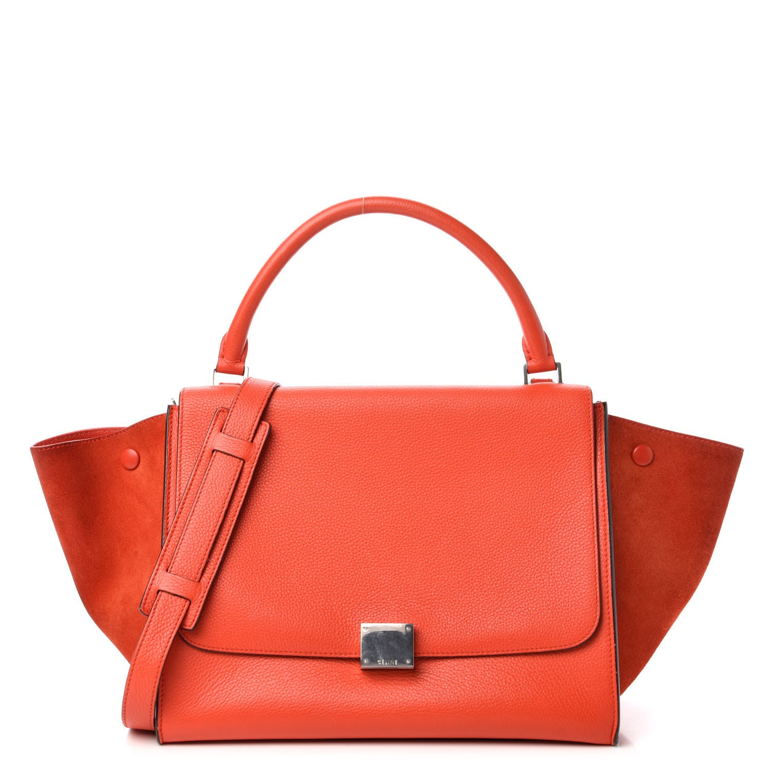 Celine Drummed Calfskin Suede Medium Trapeze Vermillion 1 of 9