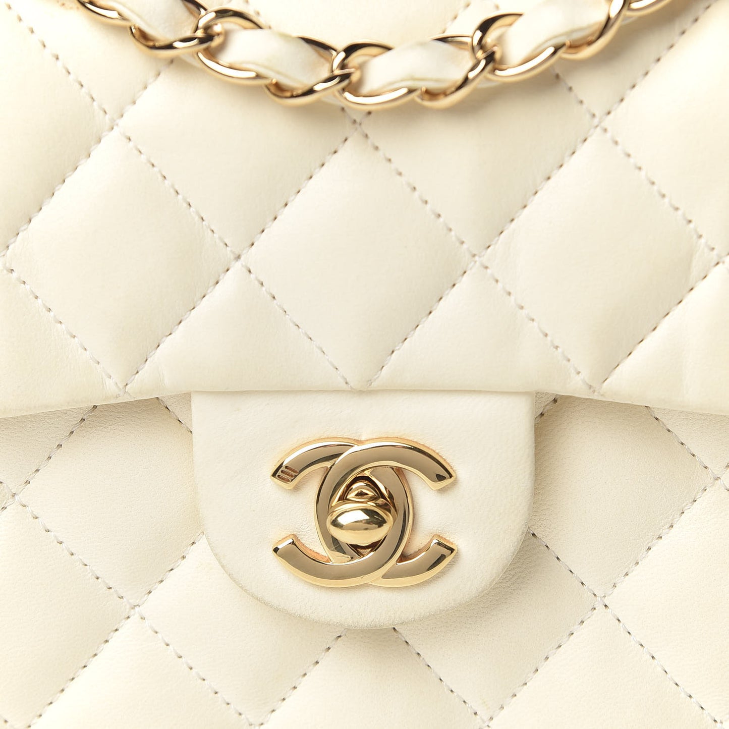 Lambskin Quilted Mini Square Flap White