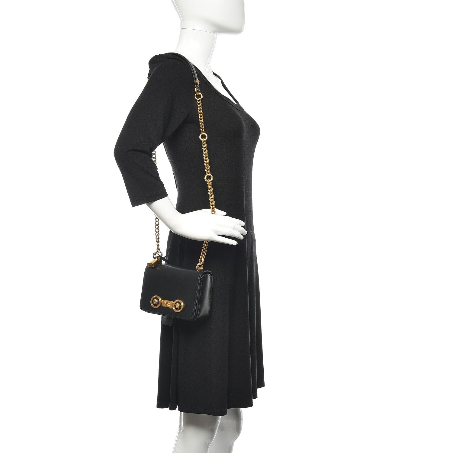 Versace Calfskin Small Icon Chain Bag Black 2 of 11