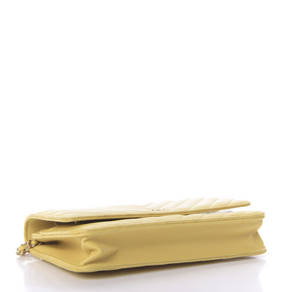 Chanel Lambskin Chevron Quilted Wallet On Chain WOC Yellow 4 of 10