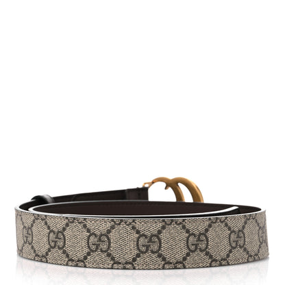Gucci GG Supreme Monogram Matte Plutone Calfskin Double G 30mm Belt 75 30 Beige Ebony New Acero 2 of 4