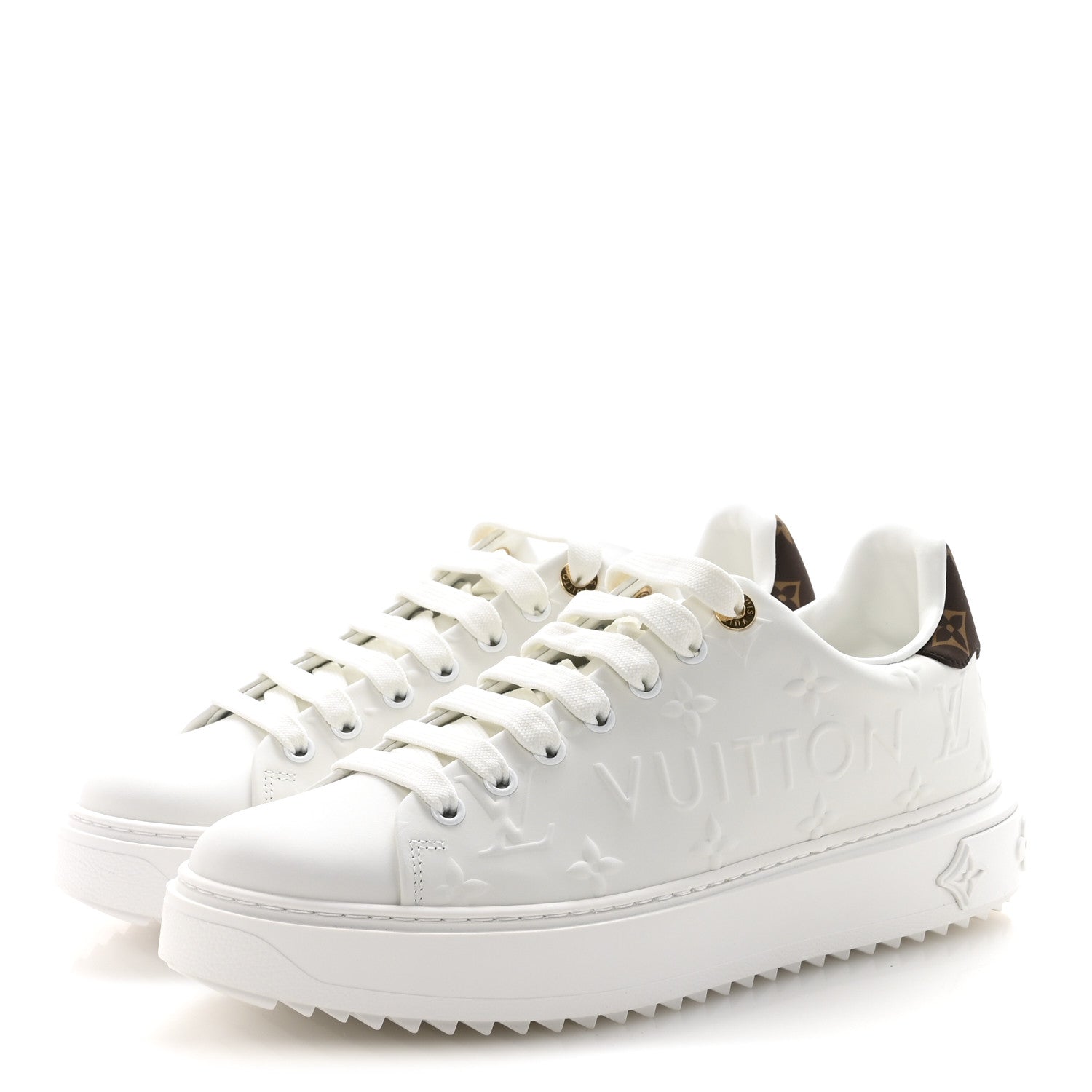 Louis Vuitton Lambskin Embossed Monogram Time Out Sneakers 39.5 White 4 of 9