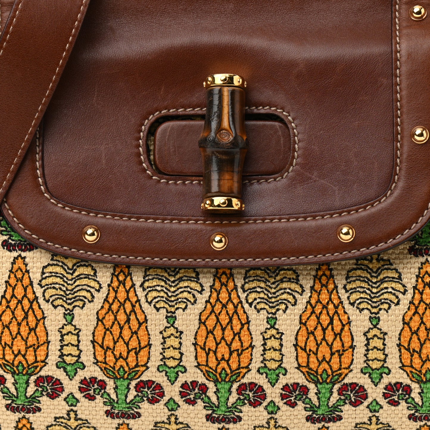 Canvas Pigna Print Peggy Bamboo Top Handle Bag Brown