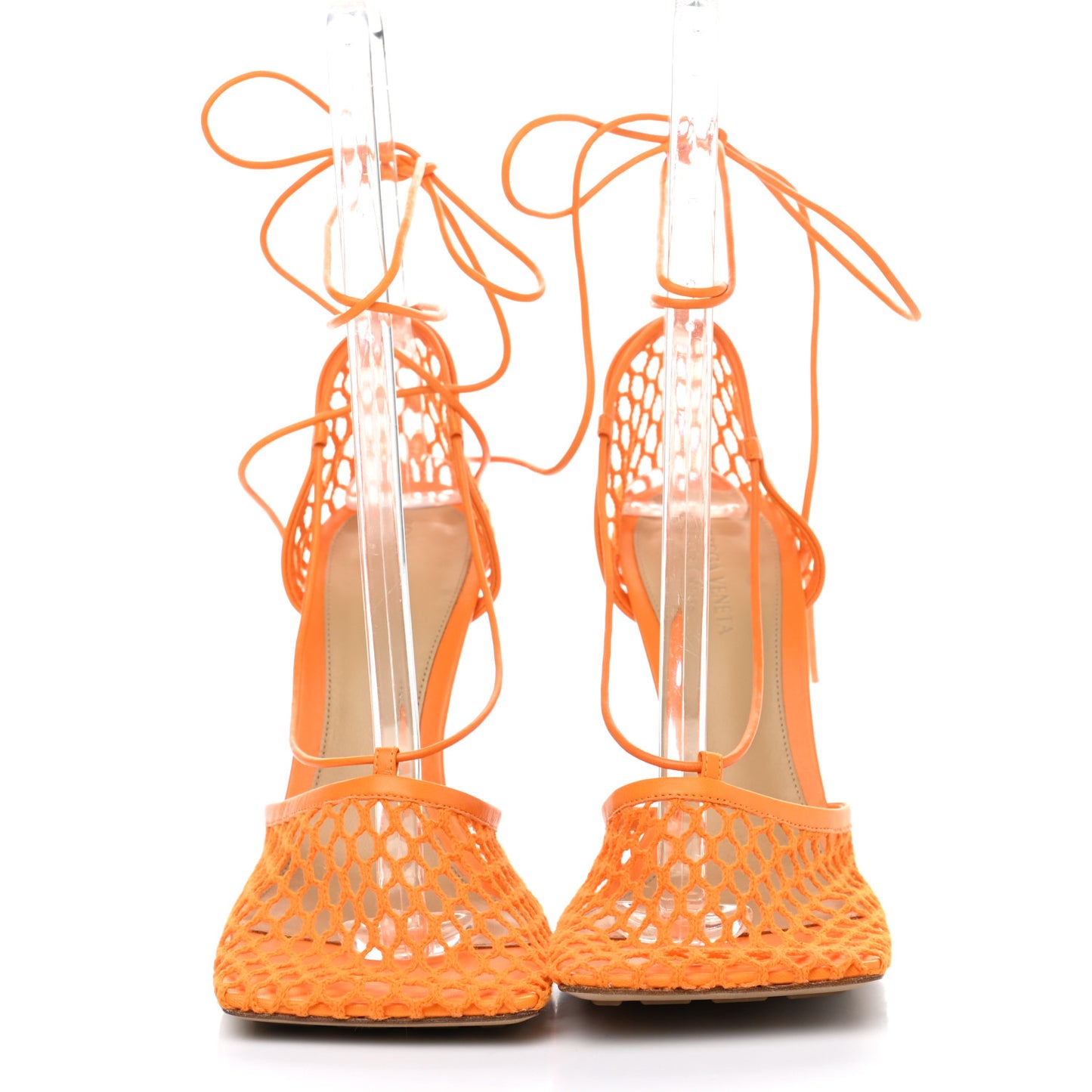 Mesh Nappa Stretch Ankle Tie Sandals 41 Tangerine