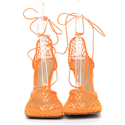 Bottega Veneta Mesh Nappa Stretch Ankle Tie Sandals 41 Tangerine 2 of 8