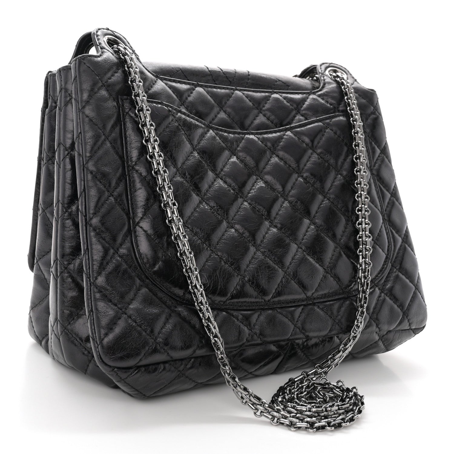 Chanel Metallic Aged Calfskin Quilted Reissue 2.55 Accordion Flap Black 3 of 11