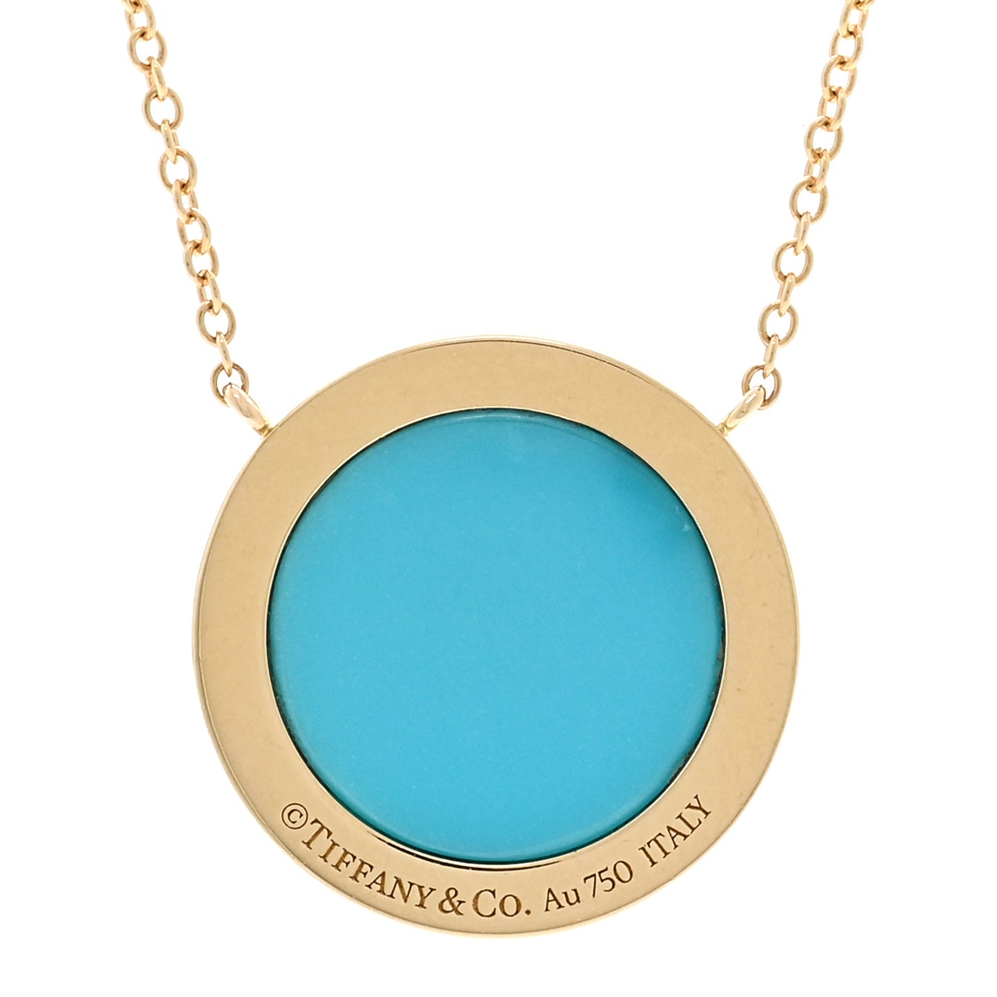 18K Yellow Gold Diamond Turquoise T Circle Pendant Necklace