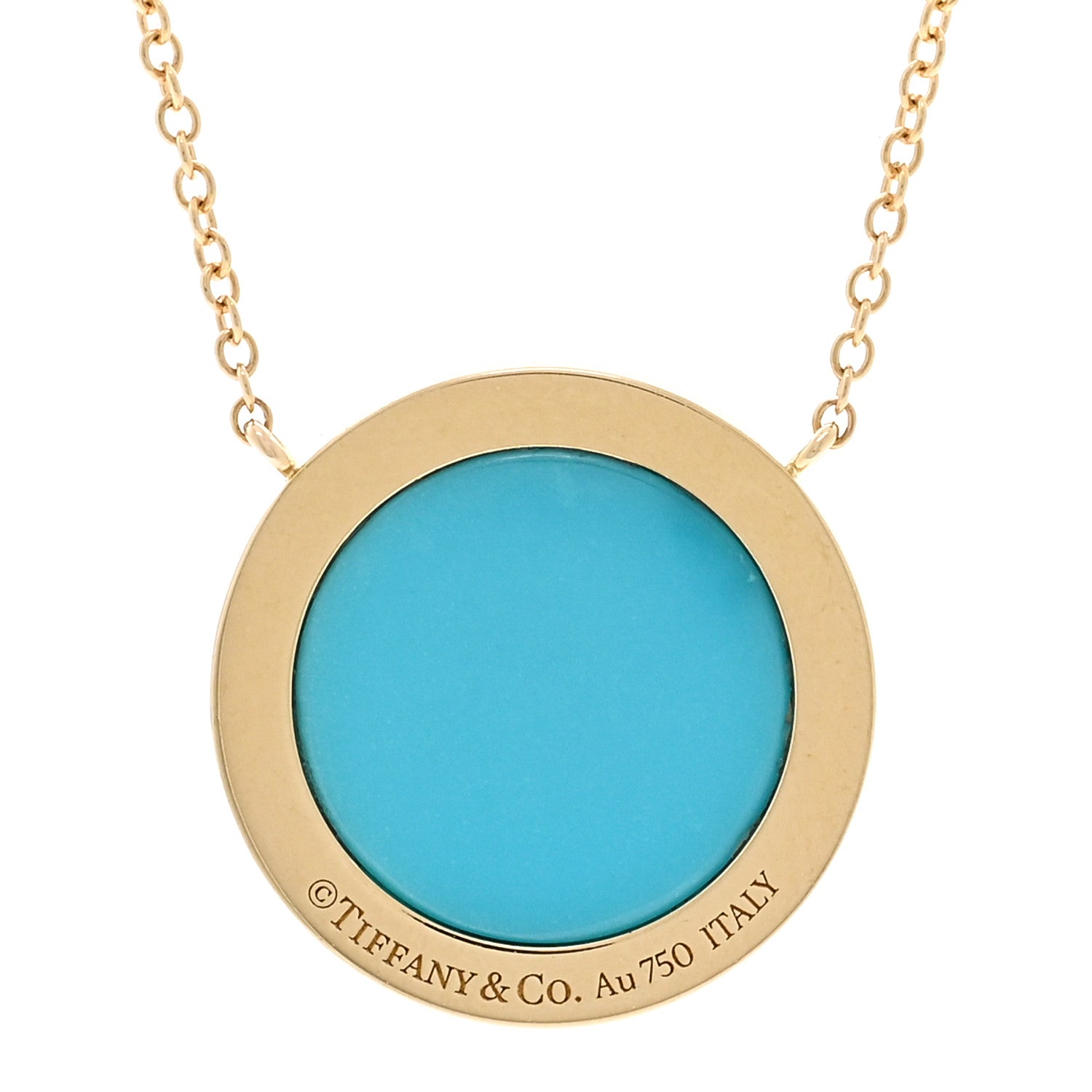 Tiffany 18K Yellow Gold Diamond Turquoise T Circle Pendant Necklace 4 of 6