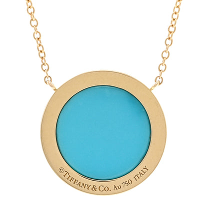Tiffany 18K Yellow Gold Diamond Turquoise T Circle Pendant Necklace 4 of 6