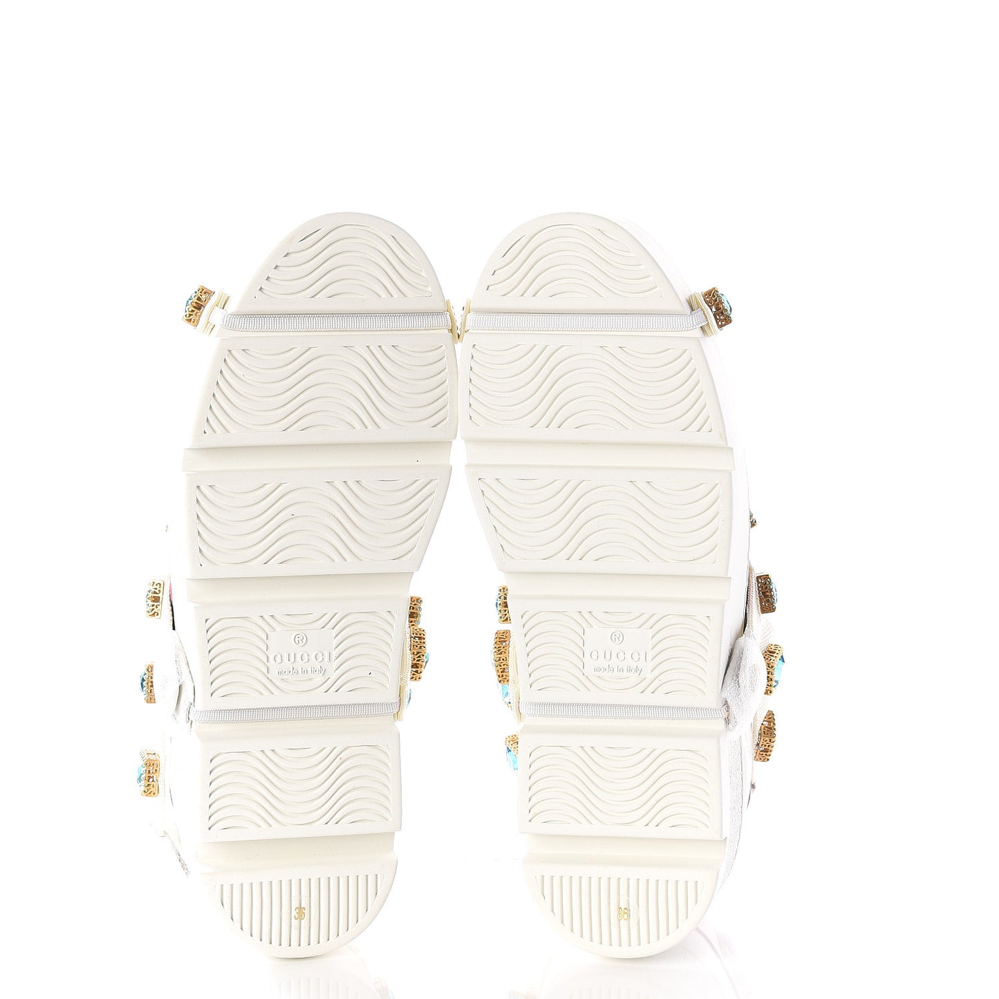 Calfskin Removable Crystals Bee Embroidered Ace Platform Sneakers 36 White