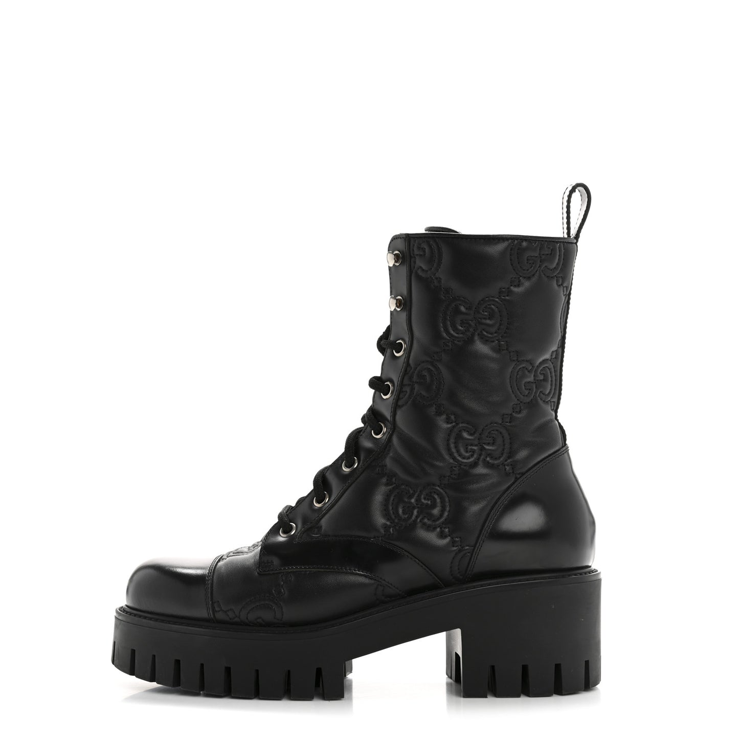 Cordovan Lux Nappa GG Matelasse Lace Up 60mm Combat Boots 38.5 Black