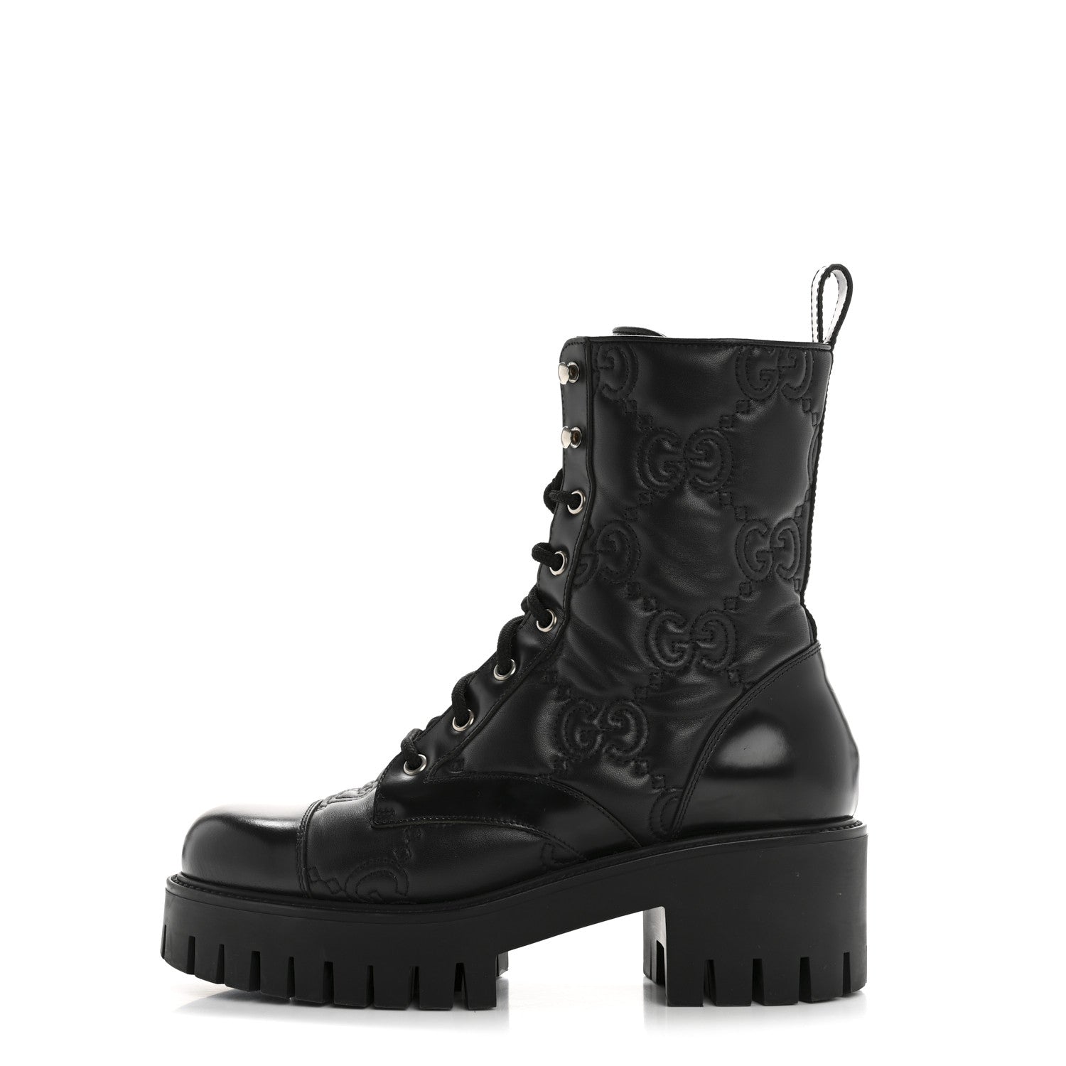 Gucci Cordovan Lux Nappa GG Matelasse Lace Up 60mm Combat Boots 38.5 Black 1 of 10