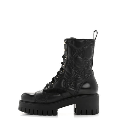 Gucci Cordovan Lux Nappa GG Matelasse Lace Up 60mm Combat Boots 38.5 Black 1 of 10