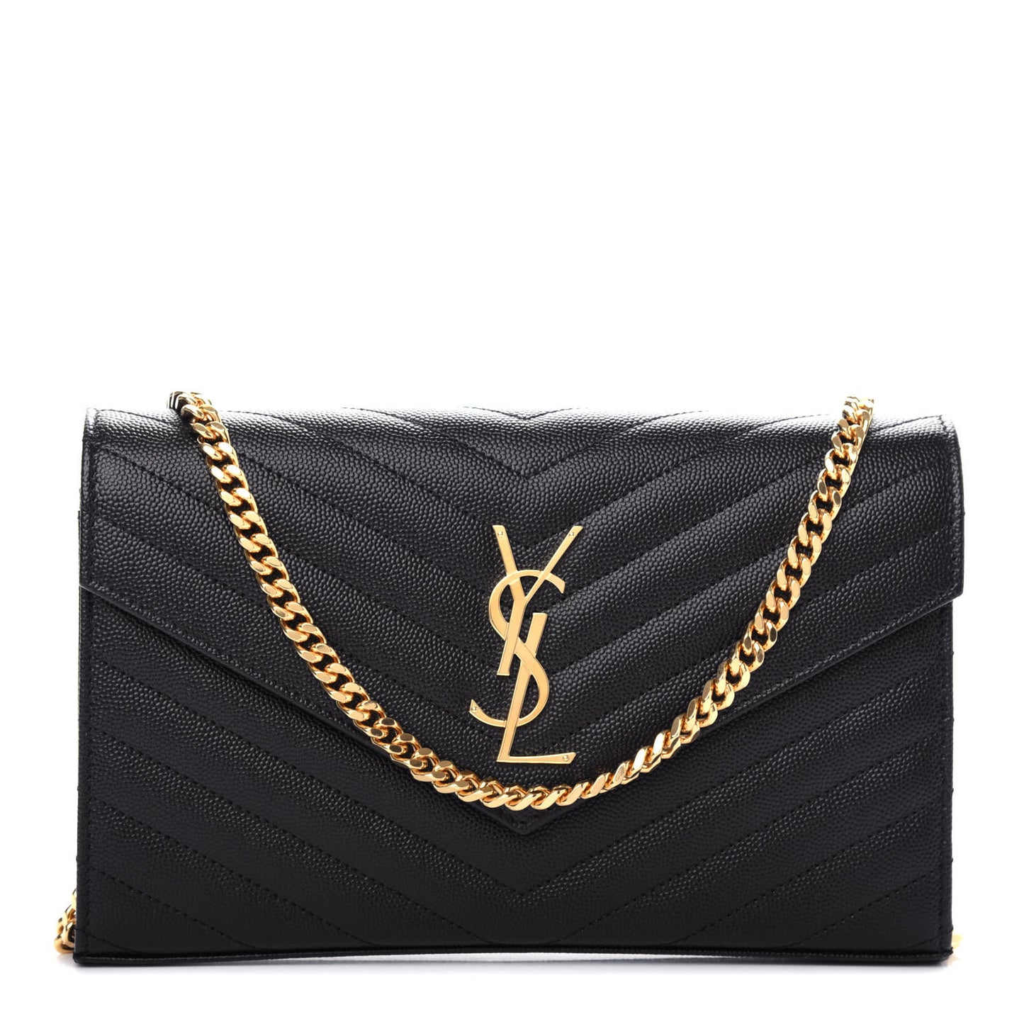 Grain De Poudre Matelasse Chevron Monogram Chain Wallet Black