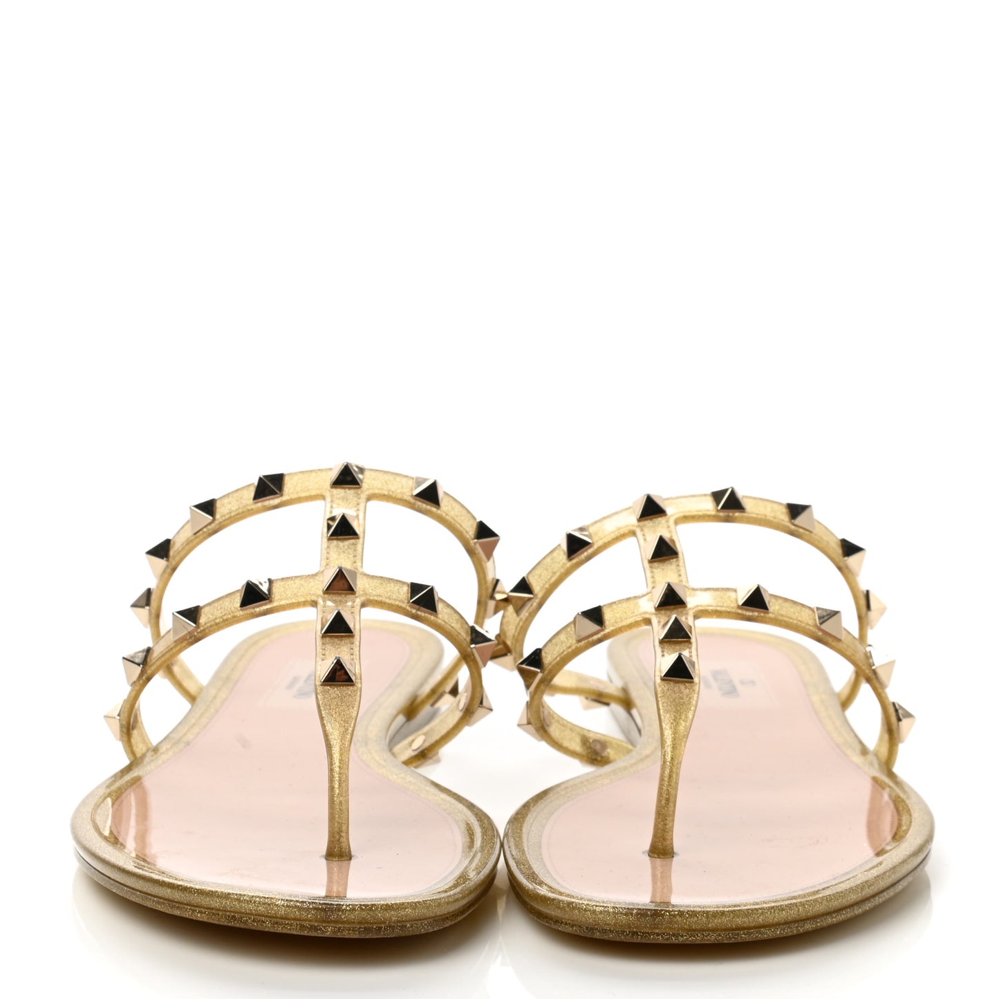PVC Jelly Glitter Rockstud Caged Flat Thong Sandals 40 Oro