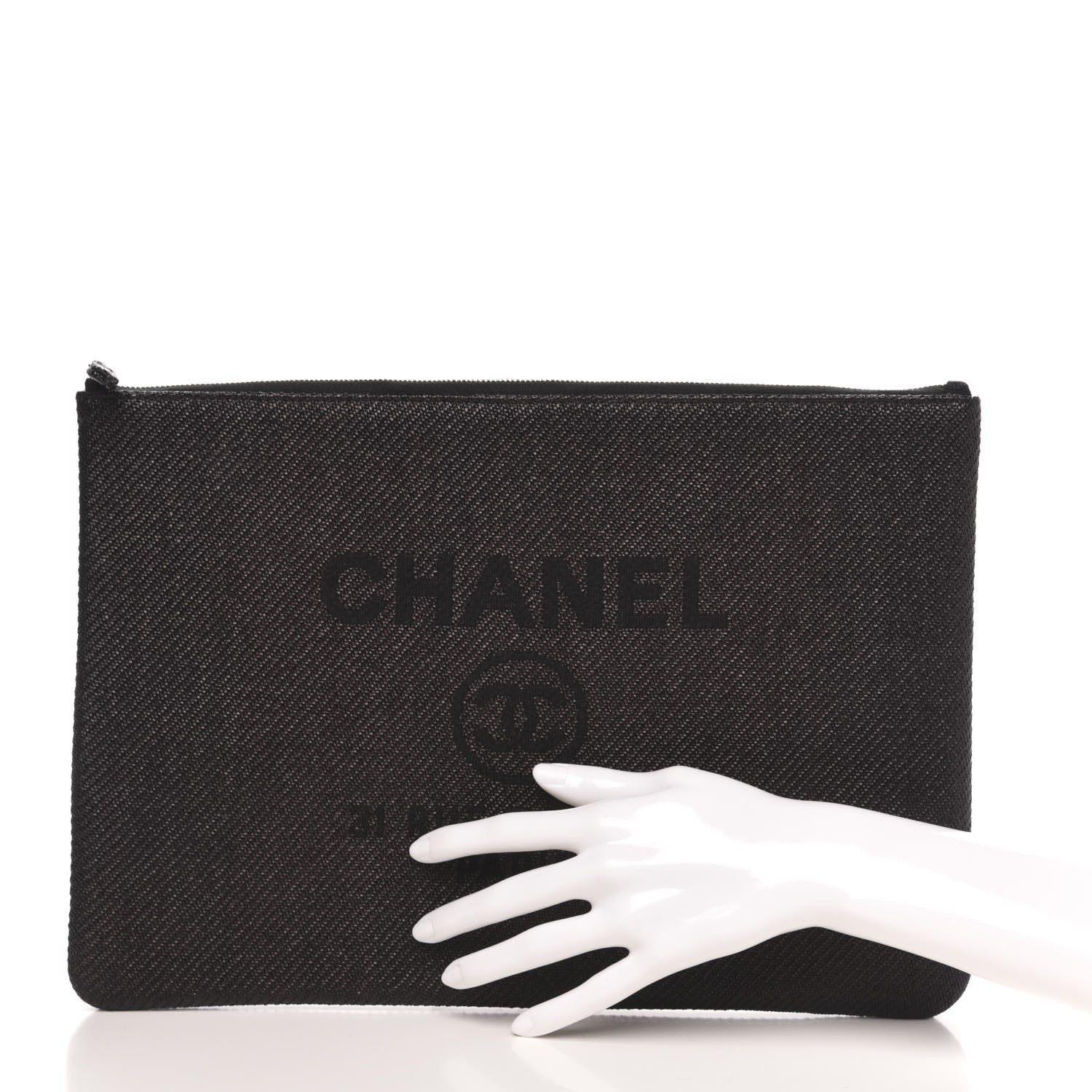 Chanel Canvas Large Deauville Pouch Black 2 of 9