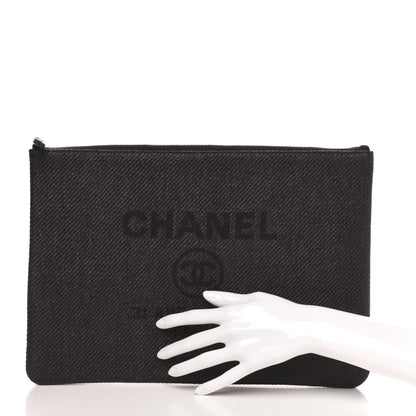 Chanel Canvas Large Deauville Pouch Black 2 of 9