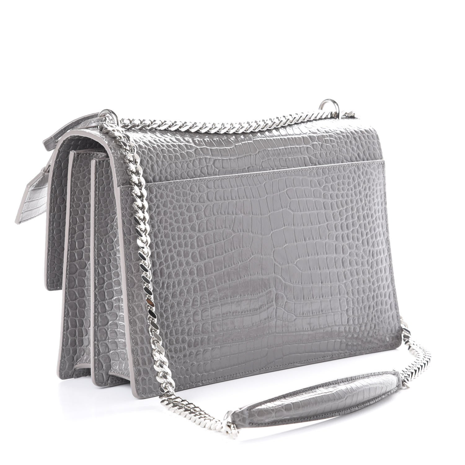 Saint Laurent Calfskin Crocodile Embossed Large Monogram Sunset Fog 3 of 11