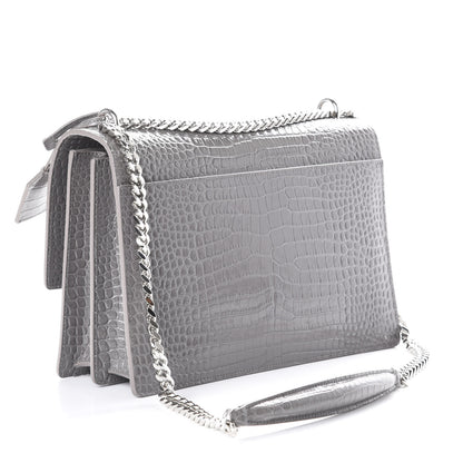 Saint Laurent Calfskin Crocodile Embossed Large Monogram Sunset Fog 3 of 11